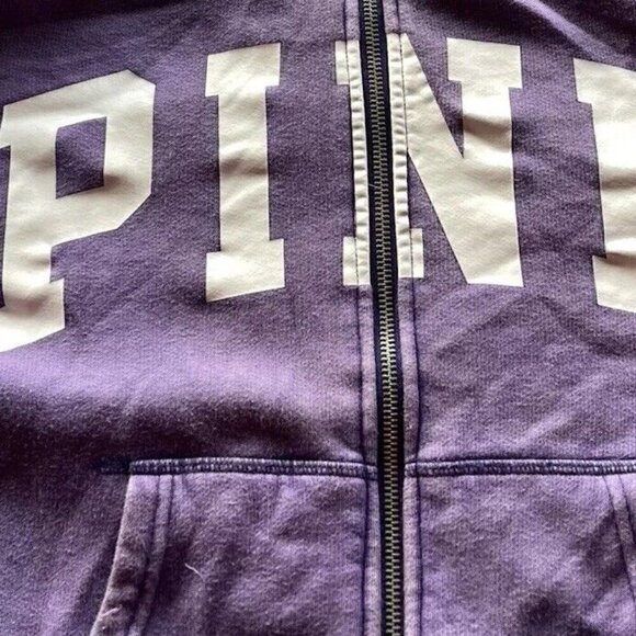 Vintage PINK Victoria Secret Full Zip Hoodie Purple White Women's Size Large - Picture 7 of 14